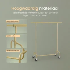 O'DADDY Kledingrek op Wielen - 130 Kg Draagvermogen - Verchroomd Metaal Clearance