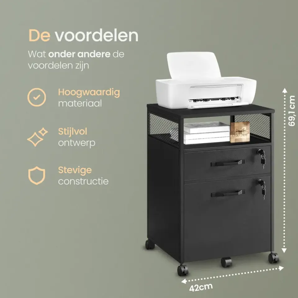 O'DADDY Ladekast - Nachtkastje - 44x42x69 cm - Zwart - Mobiel en Duurzaam Sale