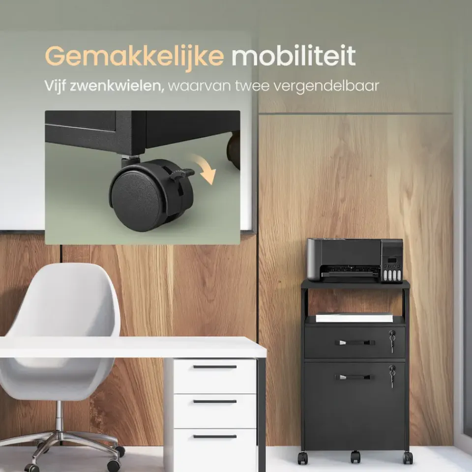 O'DADDY Ladekast - Nachtkastje - 44x42x69 cm - Zwart - Mobiel en Duurzaam Sale