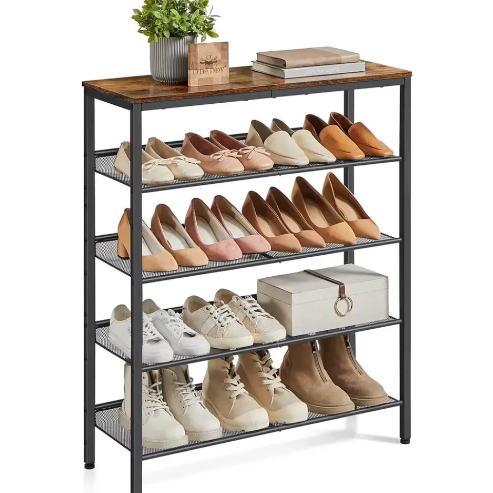 O'DADDY Schoenenrek 5-Laags - Industrieel Design - Bruin Hout/Zwart Metaal Sale