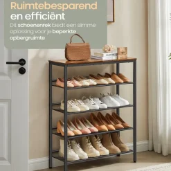 O'DADDY Schoenenrek 5-Laags - Industrieel Design - Bruin Hout/Zwart Metaal Sale