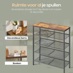 O'DADDY Schoenenrek 5-Laags - Industrieel Design - Bruin Hout/Zwart Metaal Sale