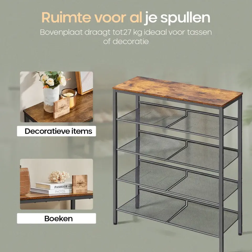 O'DADDY Schoenenrek 5-Laags - Industrieel Design - Bruin Hout/Zwart Metaal Sale