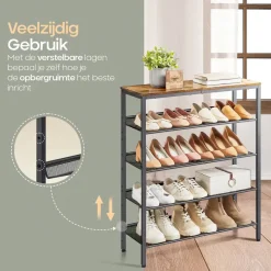 O'DADDY Schoenenrek 5-Laags - Industrieel Design - Bruin Hout/Zwart Metaal Sale