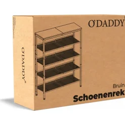 O'DADDY Schoenenrek 5-Laags - Industrieel Design - Bruin Hout/Zwart Metaal Sale