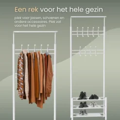 O'DADDY Staande Kapstok met Schoenenrek - Wit- 66x30x190 cm Best