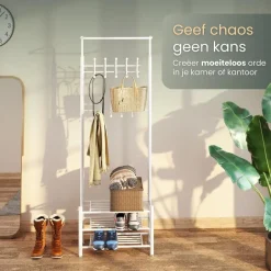 O'DADDY Staande Kapstok met Schoenenrek - Wit- 66x30x190 cm Best