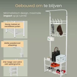 O'DADDY Staande Kapstok met Schoenenrek - Wit- 66x30x190 cm Best