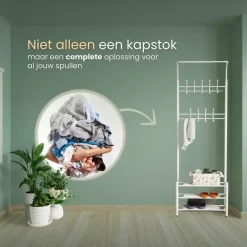 O'DADDY Staande Kapstok met Schoenenrek - Wit- 66x30x190 cm Best