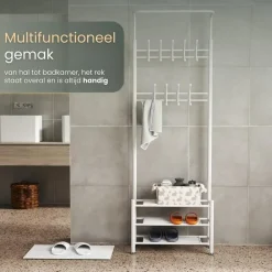 O'DADDY Staande Kapstok met Schoenenrek - Wit- 66x30x190 cm Best
