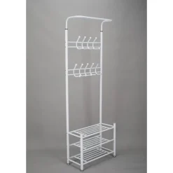 O'DADDY Staande Kapstok met Schoenenrek - Wit- 66x30x190 cm Best