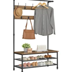 O'DADDY Staande Kapstok met Schoenenrek - 23 Haken - Bruin Outlet