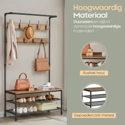 O'DADDY Staande Kapstok met Schoenenrek - 23 Haken - Bruin Outlet