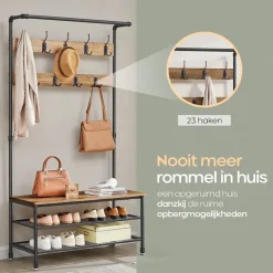O'DADDY Staande Kapstok met Schoenenrek - 23 Haken - Bruin Outlet