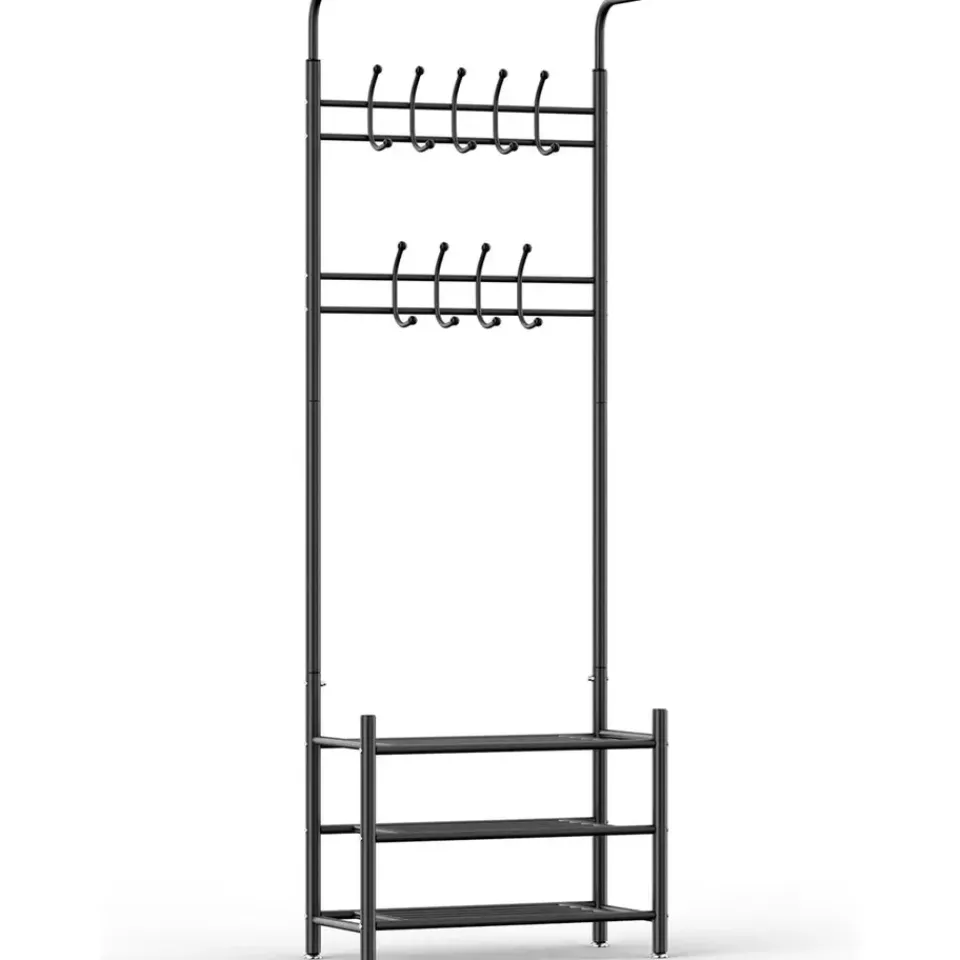O'DADDY Staande Kapstok met Schoenenrek - Zwart Metaal Outlet