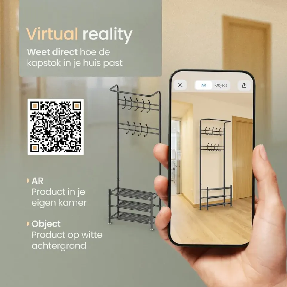 O'DADDY Staande Kapstok met Schoenenrek - Zwart Metaal Outlet