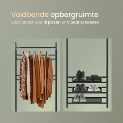 O'DADDY Staande Kapstok met Schoenenrek - Zwart Metaal Outlet