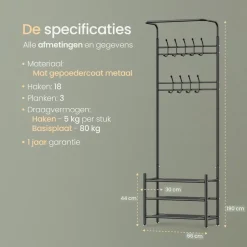 O'DADDY Staande Kapstok met Schoenenrek - Zwart Metaal Outlet