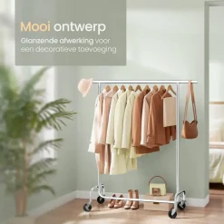 O'DADDY Verstelbaar Kledingrek op Wieltjes - Stabiel tot 130 kg - Zilver Clearance
