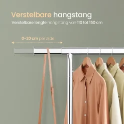 O'DADDY Verstelbaar Kledingrek op Wieltjes - Stabiel tot 130 kg - Zilver Clearance