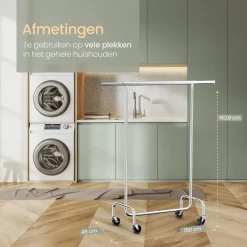 O'DADDY Verstelbaar Kledingrek op Wieltjes - Stabiel tot 130 kg - Zilver Clearance