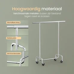 O'DADDY Verstelbaar Kledingrek op Wieltjes - Stabiel tot 130 kg - Zilver Clearance