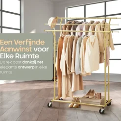 O'DADDY Verstelbaar Kledingrek op Wieltjes - Metaal - Goud - Tot 110 kg