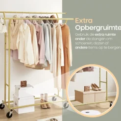 O'DADDY Verstelbaar Kledingrek op Wieltjes - Metaal - Goud - Tot 110 kg