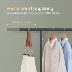 O'DADDY O’DADDY® Zwart Kledingrek - Verstelbaar & Stabiel tot 130kg - 4 Grote Wielen Clearance