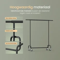 O'DADDY O’DADDY® Zwart Kledingrek - Verstelbaar & Stabiel tot 130kg - 4 Grote Wielen Clearance