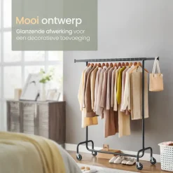 O'DADDY O’DADDY® Zwart Kledingrek - Verstelbaar & Stabiel tot 130kg - 4 Grote Wielen Clearance