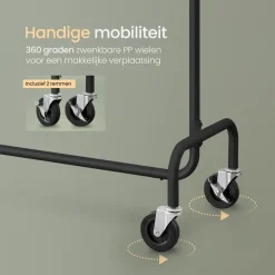 O'DADDY O’DADDY® Zwart Kledingrek - Verstelbaar & Stabiel tot 130kg - 4 Grote Wielen Clearance