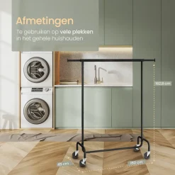 O'DADDY O’DADDY® Zwart Kledingrek - Verstelbaar & Stabiel tot 130kg - 4 Grote Wielen Clearance