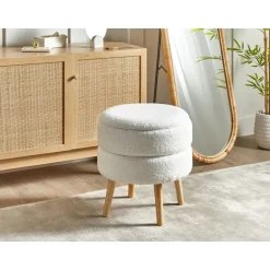 Leen Bakker OKATON - Hocker met opbergruimte - Wit - Bouclé