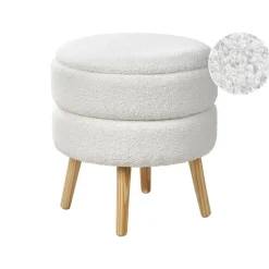 Leen Bakker OKATON - Hocker met opbergruimte - Wit - Bouclé