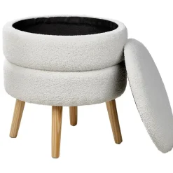 Leen Bakker OKATON - Hocker met opbergruimte - Wit - Bouclé