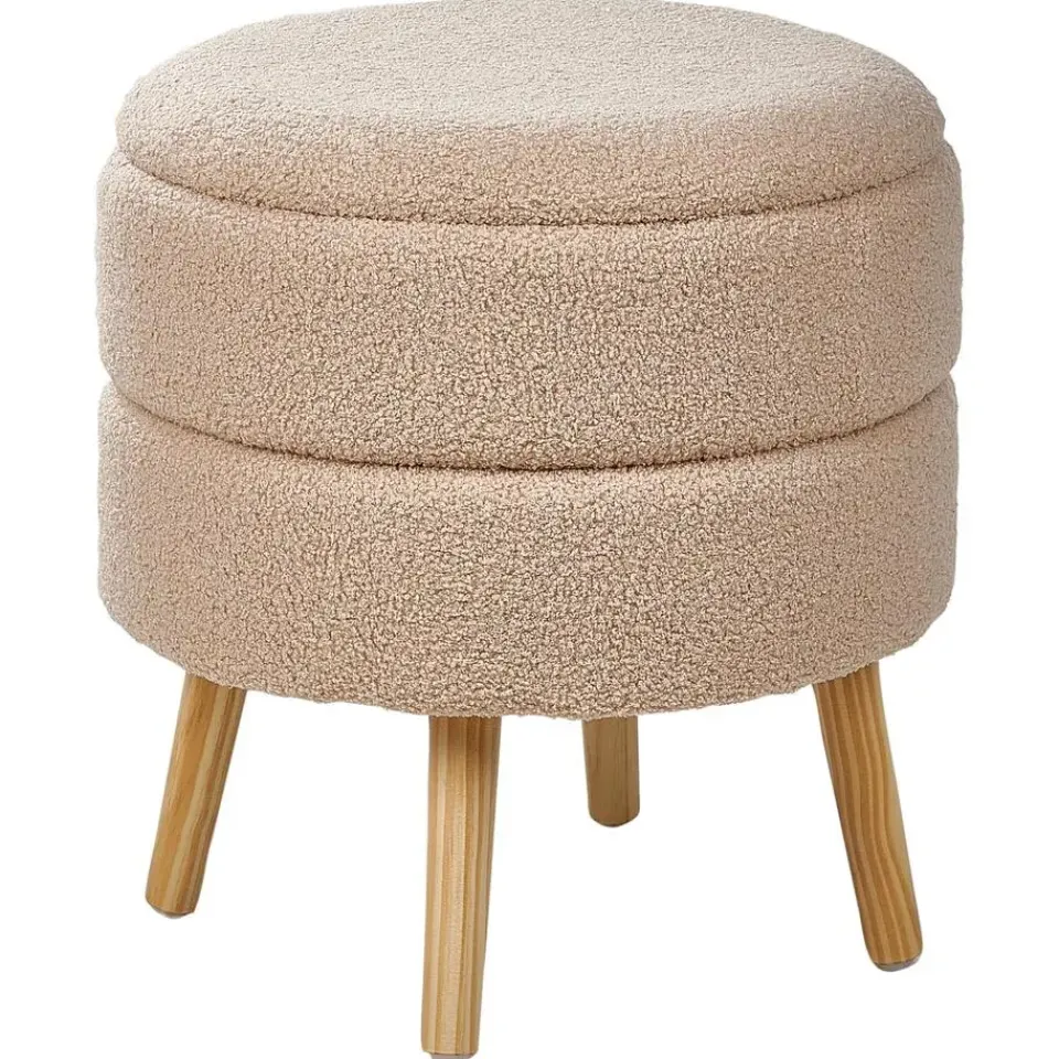 Leen Bakker OKATON - Hocker met opbergruimte - Beige - Bouclé New