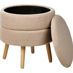 Leen Bakker OKATON - Hocker met opbergruimte - Beige - Bouclé New
