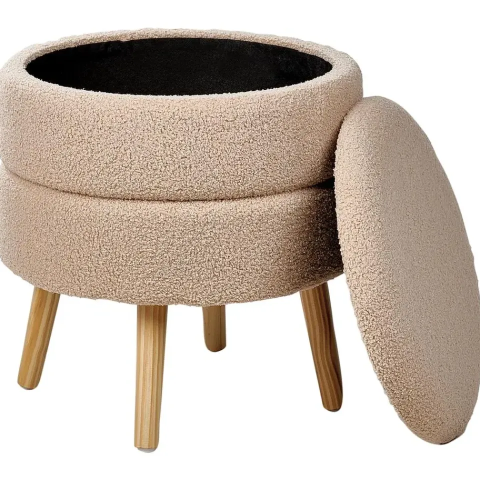 Leen Bakker OKATON - Hocker met opbergruimte - Beige - Bouclé New