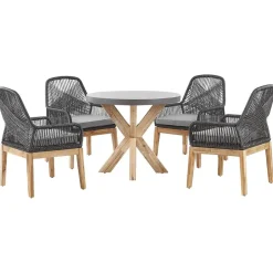 Beliani OLBIA - Tuinset voor 4 Rond - Grijs/Zwart - Vezelcement Outlet