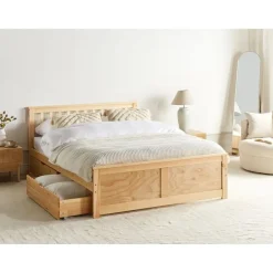 Beliani OLENDON - Bed met 4 lades - Lichtbruin - 140 x 200 cm - Dennenhout Discount