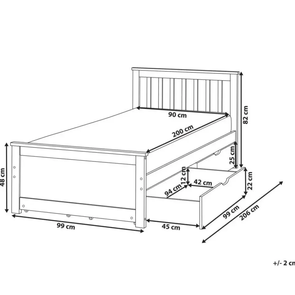 Beliani OLENDON - Bed met 4 lades - Lichtbruin - 90 x 200 cm - Dennenhout Discount
