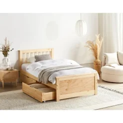 Beliani OLENDON - Bed met opbergruimte - Lichtbruin - 90 x 200 cm - Dennenhout Clearance