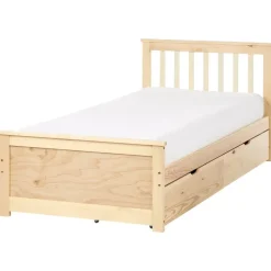 Beliani OLENDON - Bed met opbergruimte - Lichtbruin - 90 x 200 cm - Dennenhout Clearance