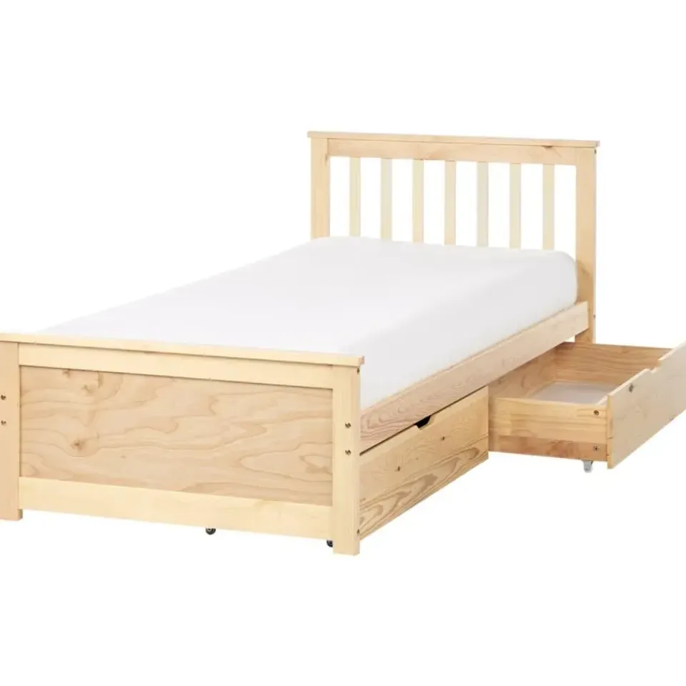 Beliani OLENDON - Bed met opbergruimte - Lichtbruin - 90 x 200 cm - Dennenhout Clearance