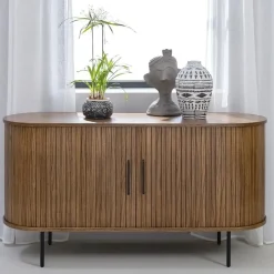 Leen Bakker Olivine Lenn Sideboard Gerookt Eiken - Hout - Schuifdeuren - B 140 cm Clearance