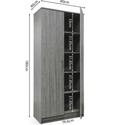 Rousseau Opbergkast Ray 80cm met 2 deuren en 4 legplanken - grijze eik Outlet