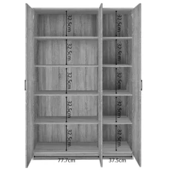 Rousseau Opbergkast Ray 120cm met 3 deuren en 4 legplanken - grijze eik Hot