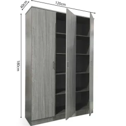 Rousseau Opbergkast Ray 120cm met 3 deuren en 4 legplanken - grijze eik Hot