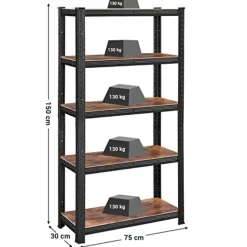 Songmics Opbergrek van industrieel roestvast staal, 30x75x150cm, 650kg
